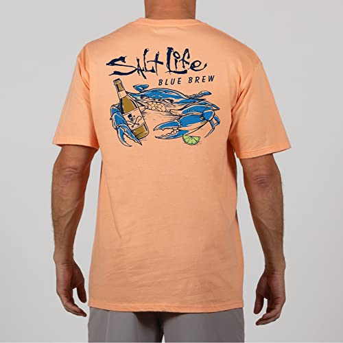 Salt Life Mens Blue Brew Crab Short Sleeve Classic Fit Shirt, Grapefruit, X-Large