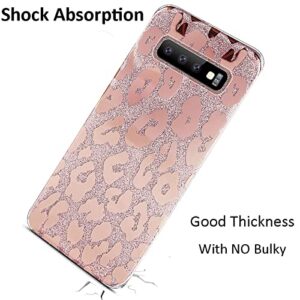 J.west Compatible with LG V60 ThinQ Case 5g, Luxury Saprkle Bling Glitter Leopard Print Design Soft Metallic Slim Protective Phone Cases for Women Girls Clear TPU Bumper Silicone Cover Case Rose Gold