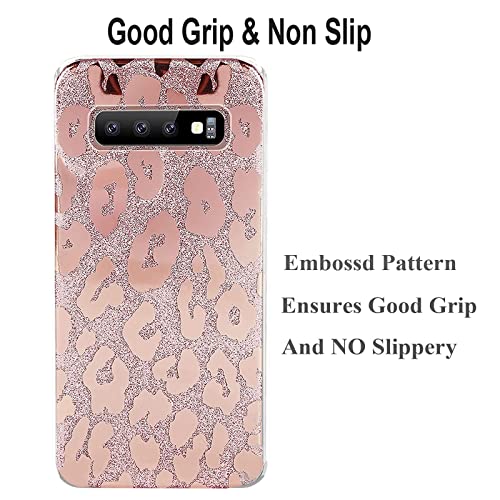 J.west Compatible with LG V60 ThinQ Case 5g, Luxury Saprkle Bling Glitter Leopard Print Design Soft Metallic Slim Protective Phone Cases for Women Girls Clear TPU Bumper Silicone Cover Case Rose Gold