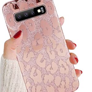 J.west Compatible with LG V60 ThinQ Case 5g, Luxury Saprkle Bling Glitter Leopard Print Design Soft Metallic Slim Protective Phone Cases for Women Girls Clear TPU Bumper Silicone Cover Case Rose Gold
