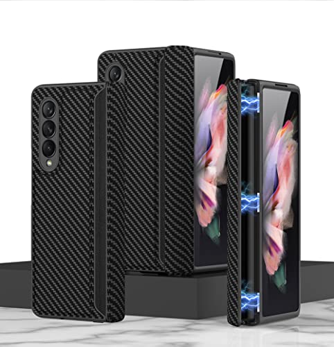 BAILI Samsung Z Fold 3 Case, Z Fold 3 Case Light Luxury Business Style, Hinged Folding All-Inclusive Shell Galaxy Z Fold 3 Phone Cover for Samsung Galaxy Z Fold 3 5G 2021, Carbon Fiber Texture