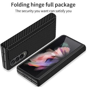 BAILI Samsung Z Fold 3 Case, Z Fold 3 Case Light Luxury Business Style, Hinged Folding All-Inclusive Shell Galaxy Z Fold 3 Phone Cover for Samsung Galaxy Z Fold 3 5G 2021, Carbon Fiber Texture