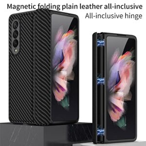 BAILI Samsung Z Fold 3 Case, Z Fold 3 Case Light Luxury Business Style, Hinged Folding All-Inclusive Shell Galaxy Z Fold 3 Phone Cover for Samsung Galaxy Z Fold 3 5G 2021, Carbon Fiber Texture