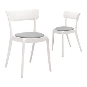 canglong armless bistro dining chair-set of 2, premium plastic with upholstered seat, white + grey