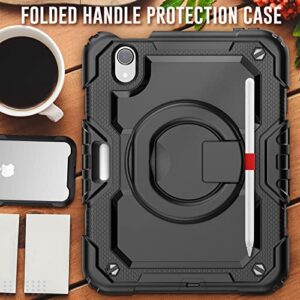 SEYMAC stock Case for iPad Mini 6 Genration 2021，[Full-Body][Shock Proof] Screen Protector Case with 360 Degree Handle Ring Folding Stand for iPad Mini 6th Gen 8.3 Inch,Black/Black