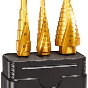 Amazon Brand - Denali 3-Piece Step Drill Bit Set, 1/8-1/2", 3/16-1/2", 3/16-7/8"