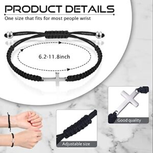 2 Pieces Friendship Cross Bracelet Black String Rope Braided Bracelet Cross Charm Adjustable Handmade Matching Couple Bracelets for Women Men Brother Kabbalah Strand Lucky BFF Bracelets (Black)