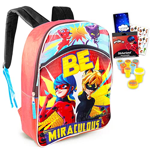 Miraculous Ladybug School Supplies Bundle - 16" Miraculous Ladybug Backpack for Girls and Boys with Miraculous Ladybug Stickers (Miraculous Ladybug School Stuff).