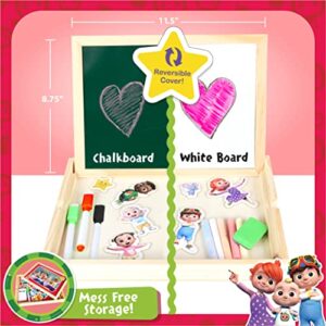 Cocomelon 2 in 1 Art Easel | Double Sided Magnetic Dry Erase Board Puzzle w/Magnets | Cocomelon Puzzle Games for Kids | Wooden Toddlers Educational Games & Toys | Magnetic Puzzles for Kids Ages 3+