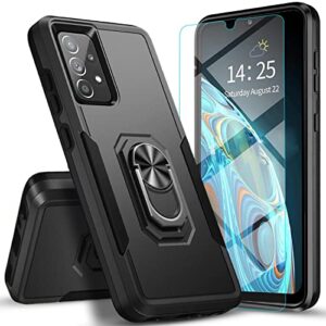 samsung a53 5g case, galaxy a53 5g case with [tempered glass screen protector include] circlemalls military grade 12 ft drop test protection shockproof with ring holder kickstand phone cover- black