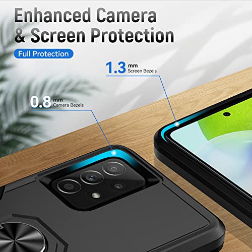 Samsung A53 5G Case, Galaxy A53 5G Case with [Tempered Glass Screen Protector Include] Circlemalls Military Grade 12 ft Drop Test Protection Shockproof with Ring Holder Kickstand Phone Cover- Black