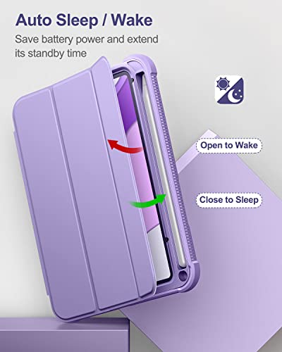 ONPINT Case for iPad Mini 6 2021, [Built in Screen Protector] [Auto Sleep/Wake] [Pencil Holder] Lightweight Leather Case Flip Cover with Stand for iPad Mini 6th Gen 8.3 Inch, Purple