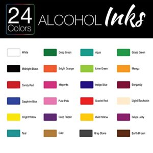 U.S. Art Supply 24 Color Alcohol Ink Set - Huge 30ml Triple Sized 1-oz Bottles - Includes 4-oz Blender & 30 Swabs - Vibrant Highly Concentrated Pigment Dye Paint for Epoxy Resin Art Painting & Crafts