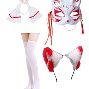 Japanese Anime red White Kimono Fox Rabbit Cosplay Costume Furry Fox Ear Mask with Socks 2XL