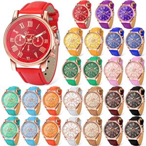 outus 26 pack platinum watch unisex quartz watch ladies watch sets women's wrist watches with pu leather belt for women men lady teen girl (assorted colors)