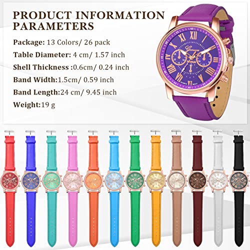 Outus 26 Pack Platinum Watch Unisex Quartz Watch Ladies Watch Sets Women's Wrist Watches with PU Leather Belt for Women Men Lady Teen Girl (Assorted Colors)