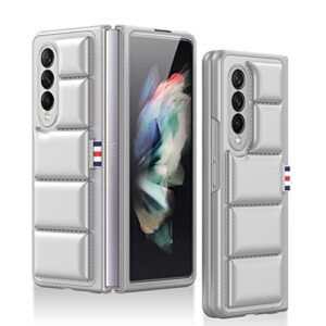 shieid samsung z fold 3 case, fold 3 case leather, air vest phone case galaxy z fold 3 case compatible with samsung galaxy z fold 3 5g, silver