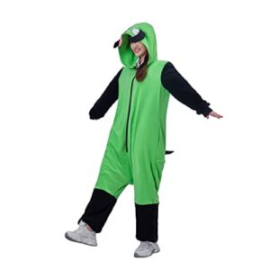 anime onesie adult one piece pajamas homewear cosplay costume animal sleepwear hoodie jumpsuit outfit for women men (xl) green