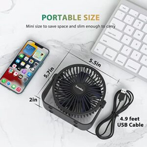 FARADAY USB Desk Fans 5 Inches Portable Table Fans 360° Head Rotation Small Personal Desktop Fan for Home Office, 3 Speeds, Black