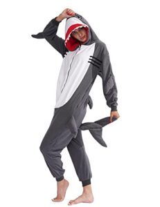vavalad adult shark onesie pajamas unisex animal cosplay costume one piece for women and men