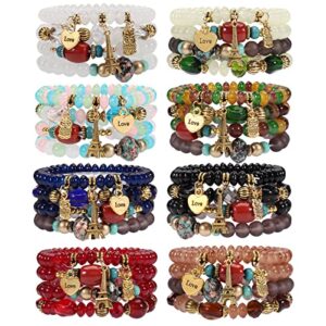 WuCuifu 8 Packs Bohemian Beaded Bracelets for Women Charm Stackable Bracelets, Multicolor