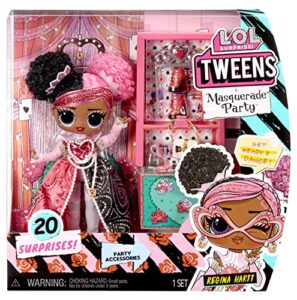 l.o.l. surprise! tweens masquerade party regina hartt fashion doll with 20 surprises including accessories & 2 pink outfits, holiday toy playset, great gift for kids girls boys ages 4 5 6+ years old