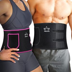 VIMUSFUN Waist Trimmer Belt Men Sweat Band Waist Trainer For Women Lower Belly Fat Tummy Stomach Wraps Waste Trainers Low Back Support Small/Medium/Large/Plus Size Black