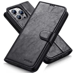 joysidea iphone 13 pro wallet case, luxury leather phone case with card holder, iphone 13pro phone case with magnetic, stand, shockproof cover for iphone 13 pro 6.1 inch, black