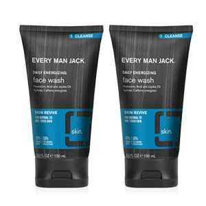 every man jack daily energizing face wash for men - deeply cleanse, moisturize, and revive dry, tired skin with hyaluronic acid and caffeine - 5 oz men's face wash - twin pack