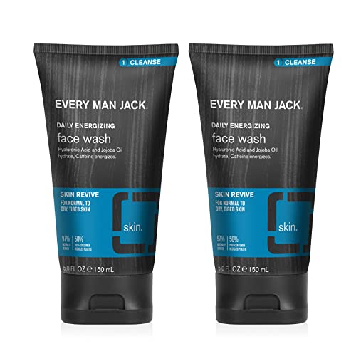 Every Man Jack Daily Energizing Face Wash for Men - Deeply Cleanse, Moisturize, and Revive Dry, Tired Skin with Hyaluronic Acid and Caffeine - 5 oz Men's Face Wash - Twin Pack