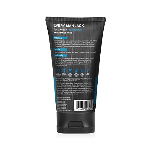 Every Man Jack Daily Energizing Face Wash for Men - Deeply Cleanse, Moisturize, and Revive Dry, Tired Skin with Hyaluronic Acid and Caffeine - 5 oz Men's Face Wash - Twin Pack
