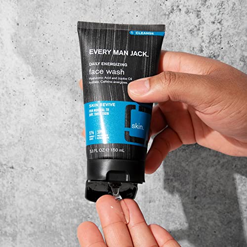 Every Man Jack Daily Energizing Face Wash for Men - Deeply Cleanse, Moisturize, and Revive Dry, Tired Skin with Hyaluronic Acid and Caffeine - 5 oz Men's Face Wash - Twin Pack