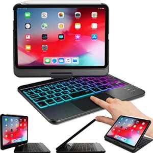 snugg ipad mini 6 case with keyboard (2021-6th gen), wireless backlit touchpad bluetooth case 360 degree rotatable ipad mini keyboard - black