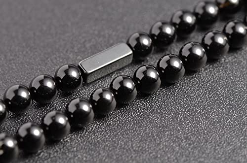 YJJelt Black Onyx Bead Bracelet 6mm Black Beaded Stone Bracelet for Men Women