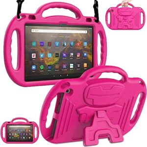 ltrop kids case for all-new fire hd 10 and fire hd 10 plus (11th generation, 2021) 10.1-inch with shoulder strap, light weight shockproof kid-proof handle stand cover case for fire hd 10 tablet - pink