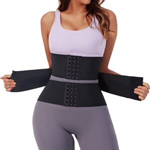 waist trainer for women - adjust your snatch | triple trainer wrap, miracle tummy wrap, sweat workout belt, waist trimmer for women | snatch me up belly body shaper compression fupa wrap (m, black)