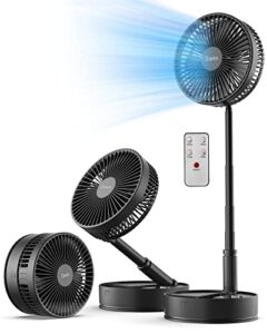 7200mah battery powered oscillating fan, 8" rechargeable foldaway fan, 12h working time, height adjustment, 4 speeds, remote control, portable standing fan for rv, travel, camping, desk, home, outdoor