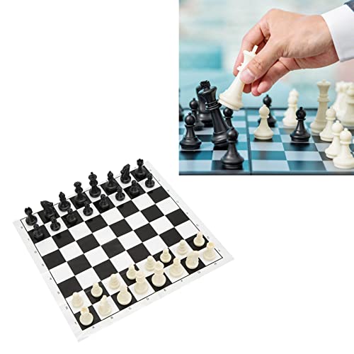 SPYMINNPOO Chess Set,32 Plastic Medieval Chess Pieces Foldable Roll-Up Chess Board International Chess Game Portable Travel Chess Board Game Sets Leisure Sports