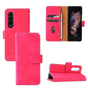 ltlghyl flip case for samsung galaxy z fold 3, magnetic pu leather wallet case card slots and slim tpu bumper shell cover camera protection,red