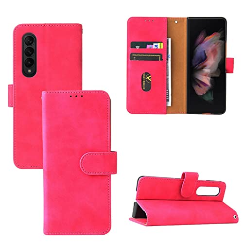 LTLGHYL Flip Case for Samsung Galaxy Z Fold 3, Magnetic PU Leather Wallet Case Card Slots and Slim TPU Bumper Shell Cover Camera Protection,Red