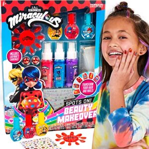 miraculous spots on beauty makeover beauty studio for kids, create your own hair art & manicure kit, great for girls sleepover & birthday party, fashion party ideas, nail art for kids ages 6, 7, 8, 9