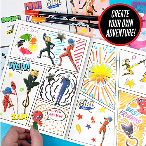 Miraculous Make Your Own Comic Book, Create 2 Comic Books Ladybug, Cat Noir, Tikki & More, DIY Comic Book Kit, Great Travel Toy, Road Trip Activity, Creative Toys for Kids Ages 6, 7, 8, 9, 10