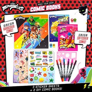 Miraculous Make Your Own Comic Book, Create 2 Comic Books Ladybug, Cat Noir, Tikki & More, DIY Comic Book Kit, Great Travel Toy, Road Trip Activity, Creative Toys for Kids Ages 6, 7, 8, 9, 10