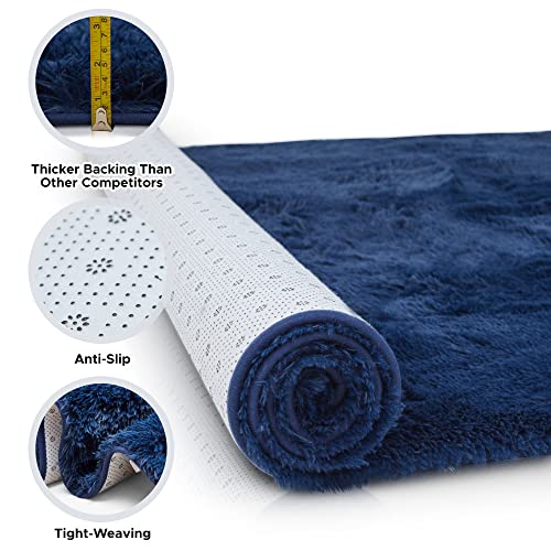 Signature Loom Fluffy Shaggy Area Rug 8x10 – Soft Fuzzy Velvet Rugs for Girls Bedroom – Shaggy Carpet for Kids Room with Non-Slip Bottom – Soft Fluffy Throw Rug Indoor Living Room Carpet, Navy Blue