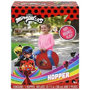 what kids want miraculous ladybug red hopper ball toy - superhero sit on bouncy ball with handle for exercise, play, and seating, fun balance ball chair for kids, cool ladybug ball for kids - 15 inch