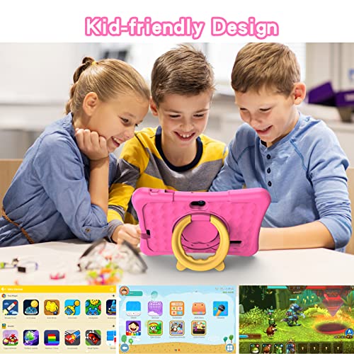 PRITOM Tablet for Kids, 7 inch Kids Tablets with WiFi, 32GB ROM, 2GB RAM, Bluetooth, Camera, Parental Control, Pre-Installed APPs, Games, Learning Educational Toddler Tablet with Case, Pink