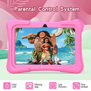 PRITOM Tablet for Kids, 7 inch Kids Tablets with WiFi, 32GB ROM, 2GB RAM, Bluetooth, Camera, Parental Control, Pre-Installed APPs, Games, Learning Educational Toddler Tablet with Case, Pink