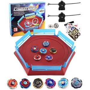 aibreay bey battling top stadium blade battle set, 6 metal fusion spinning tops 2 launchers 1 arena combat game, toy gift for kids boys ages 6+…