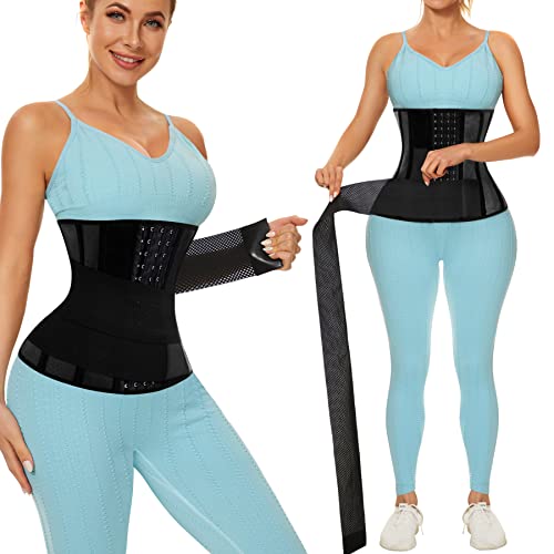 OLIOMES Women Waist Trainer Corset Sauna Trimmer Belt Slim Belly Band Tummy Wrap Sport Girdle Workout Cincher Body Shaper Black