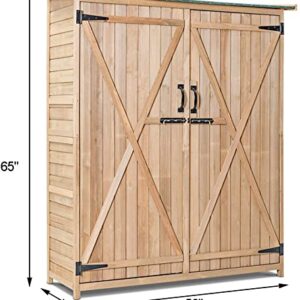 GRAFFY Outdoor Storage Shed, Wooden Garden Tools Cabinet with 2 Lockable Doors and Handles, Organizer Cabinet with Tilted Asphalt Roof, for Outside Garden and Yard